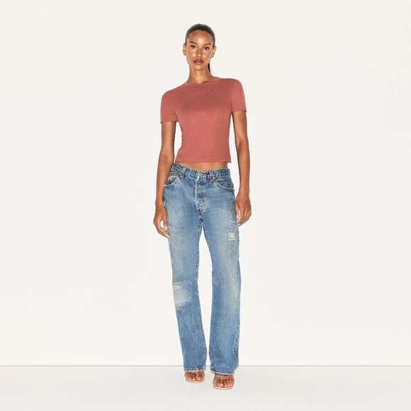 Skims Cotton Rib T-Shirt in Redwood, Size XXS - Picture 1 of 8